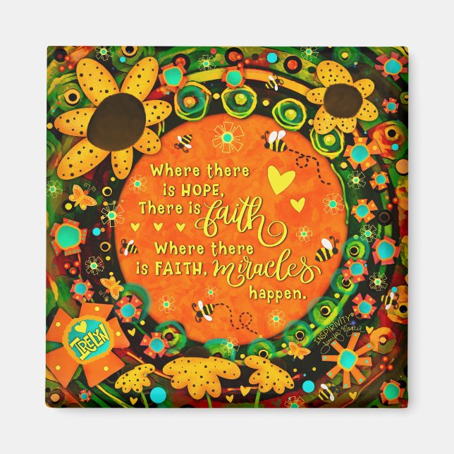 Faith Pretty Orange Yellow Floral Bumblebee Irelyn Magnet (Front)
