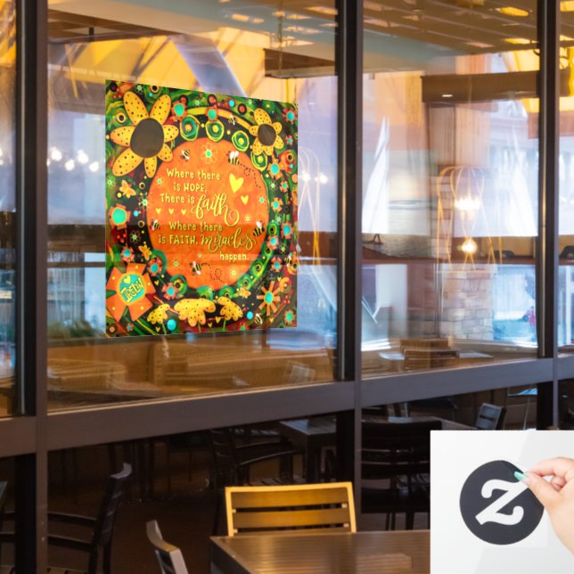 Faith Pretty Orange Yellow Floral Bumblebee Irelyn Window Cling (Restaurant Window)