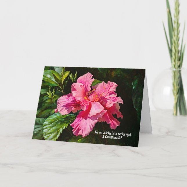 Faith Pretty Pink Hibiscus Flower Art Note Card (Front)