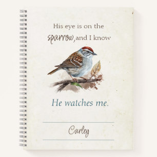 Faith Quote His Eye is On the Sparrow Watercolor Notebook
