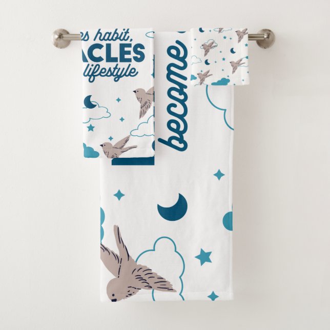 Faith quotes and bird pattern bath towel set (Insitu)