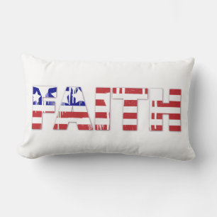 Faith Red White Blue American Flag July 4th Lumbar Pillow
