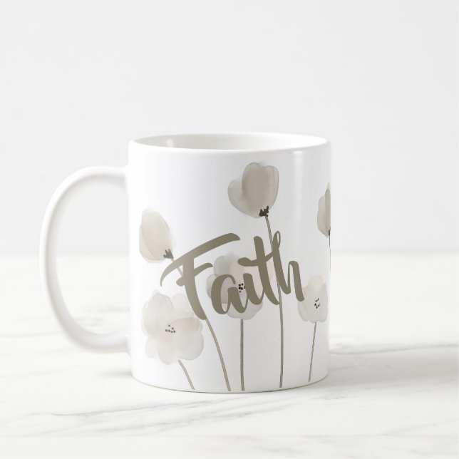 Faith Religious Beige Watercolor Wildflower Floral Coffee Mug (Left)