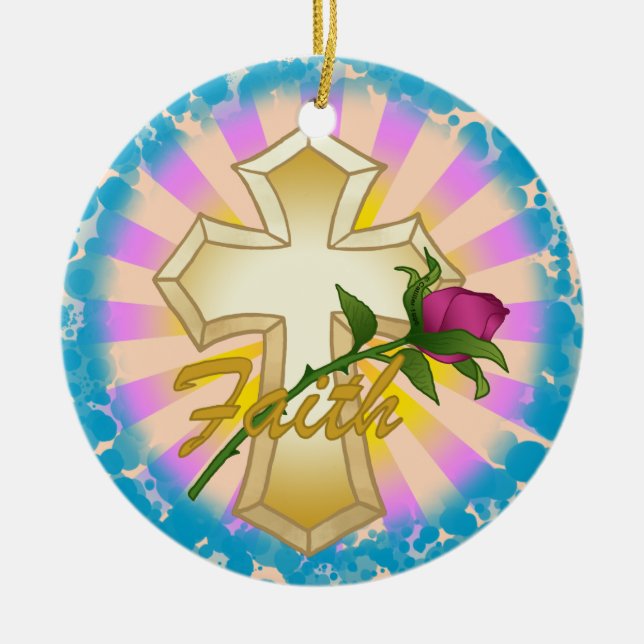 Faith Rose Christian Cross  Ornament  (Front)