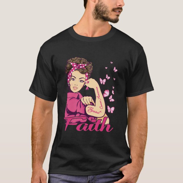 Faith Rosie Riveter Breast Cancer Awareness T-Shirt (Front)