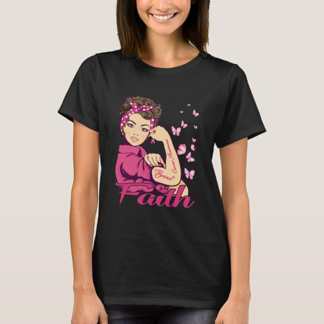 Faith Rosie Riveter Breast Cancer Awareness T-Shirt (Front)