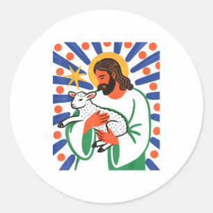 Faith Shepherd Lamb Peaceful Divine Sritual Design Classic Round Sticker