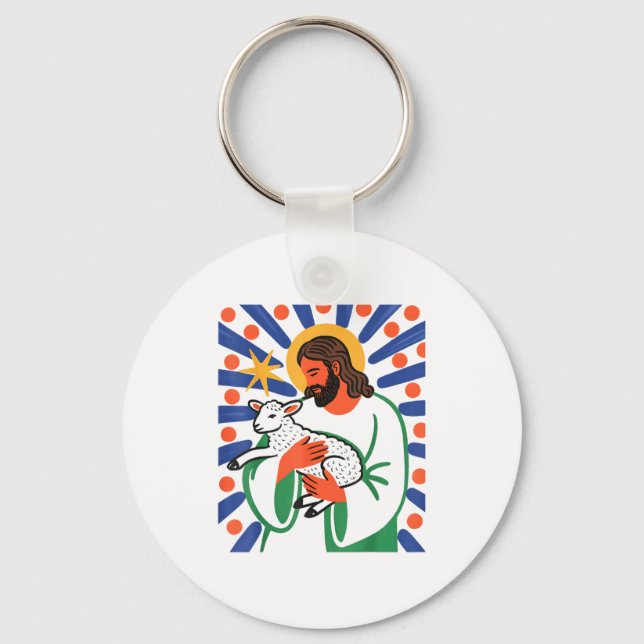 Faith Shepherd Lamb Peaceful Divine Sritual Design Keychain (Front)