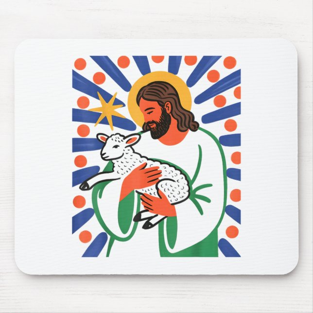 Faith Shepherd Lamb Peaceful Divine Sritual Design Mouse Pad (Front)