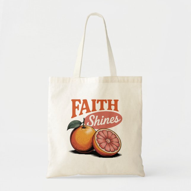 Faith Shines Orange Grapefruit Retro Christian Tee Tote Bag (Front)