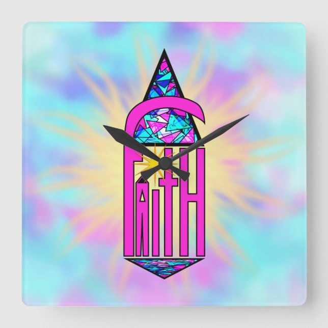 Faith ~ Steeple Square Wall Clock (Front)