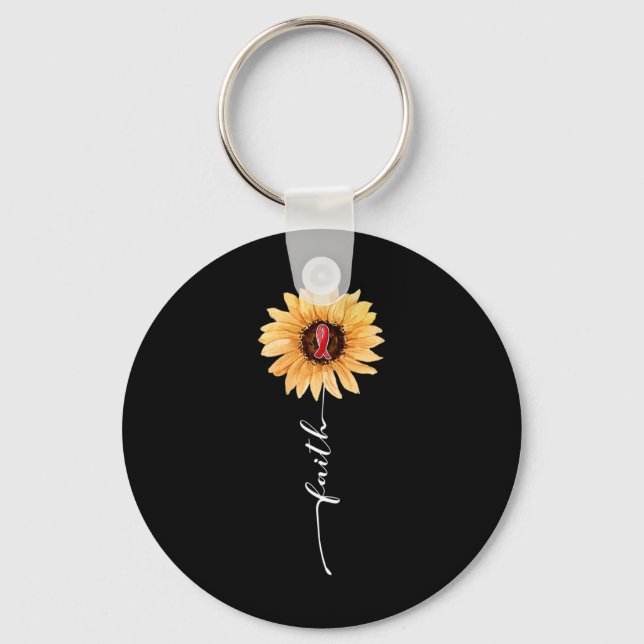 Faith Sunflower Burgundy Ribbon Brain Aneurysm Awa Keychain (Front)