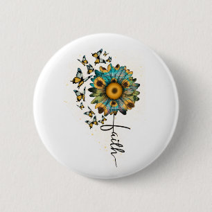 Faith Sunflowers Butterflies Christian Religious 2 Inch Round Button