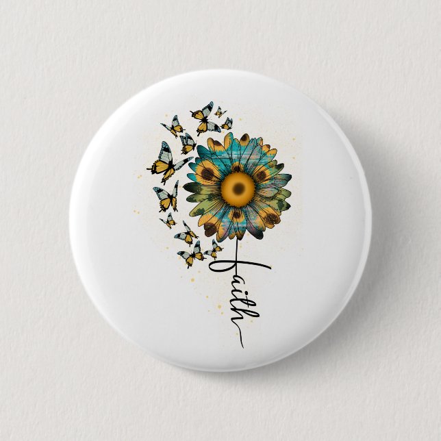 Faith Sunflowers Butterflies Christian Religious   2 Inch Round Button (Front)