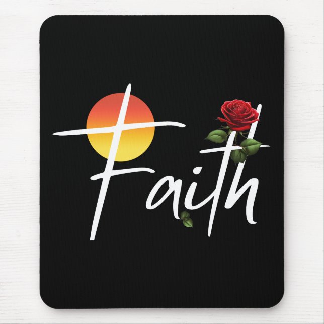 Faith Typography With Roses Mouse Pad (Front)