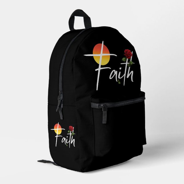 Faith Typography With Roses Printed Backpack (Back Corner Left)