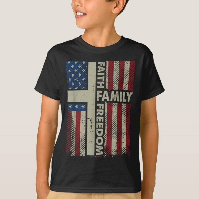 Faith Us Flag Christian Religious God Jesus Men Wo T-Shirt (Front)