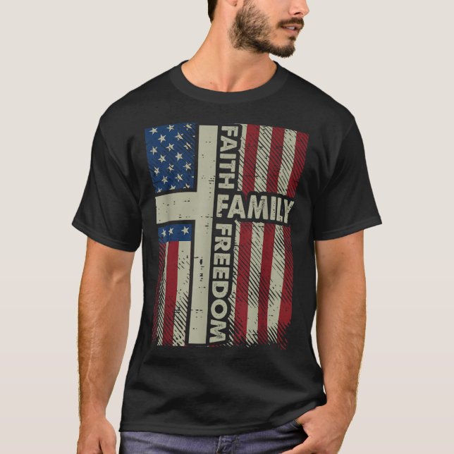 Faith Us Flag Christian Religious God Jesus Men Wo T-Shirt (Front)