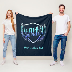 Faith Warrior Christian Blue Purple Ombre Fleece Blanket