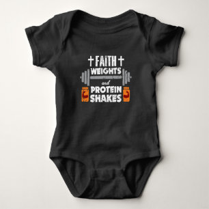 Faith Weights Christian Gym Humour Exercise Baby Bodysuit