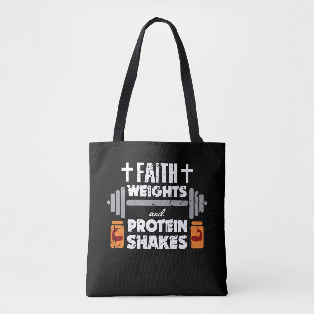 Faith Weights Christian Gym Humour Exercise Tote Bag (Front)