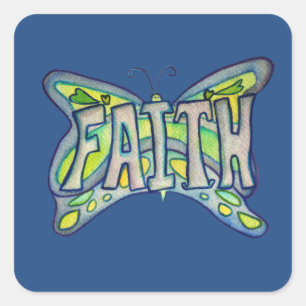 Faith Word Art Bleu Bouton autocollant