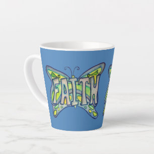 Faith Word Art Blue Butterfly Wings Latte Mug Cup