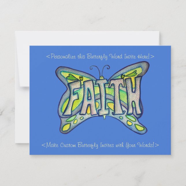 Faith Word Art Butterfly Wings Custom Invitations (Front)