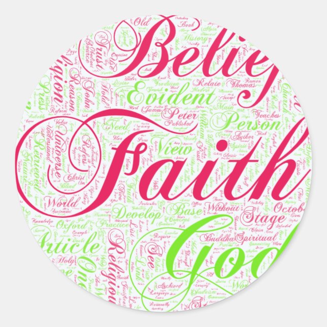 Faith Word Art Red and Green Classic Round Sticker (Front)