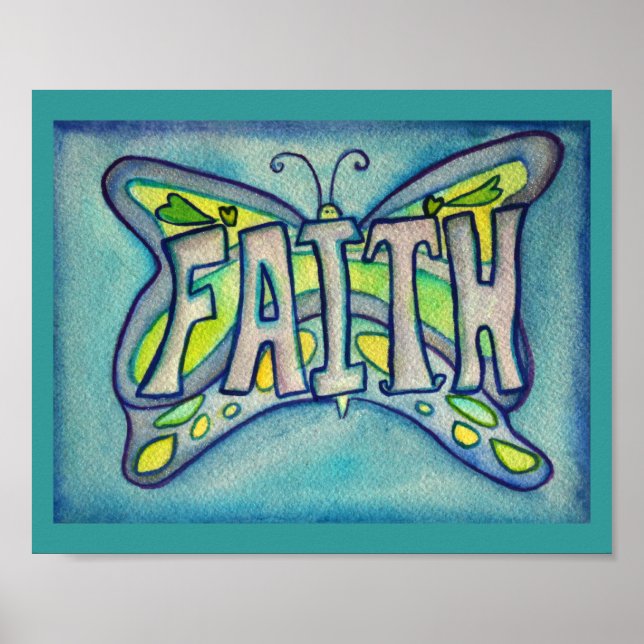 Faith Word Bleu Papillon Art Imprimer Affiches (Devant)