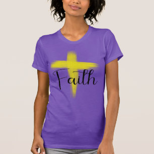 Faith Yellow Brush Cross Inspirational Women's T-Shirt