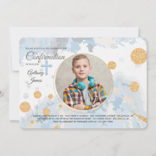 Faithful Blue Photo Invitation religieuse