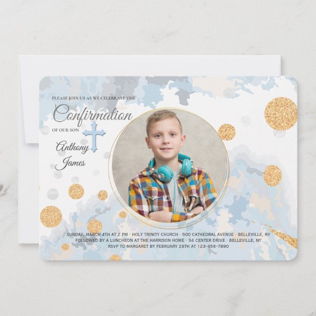 Faithful Blue Photo Invitation religieuse (Devant)