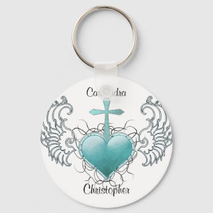 Faithful Crystal Blue Heart Keychain