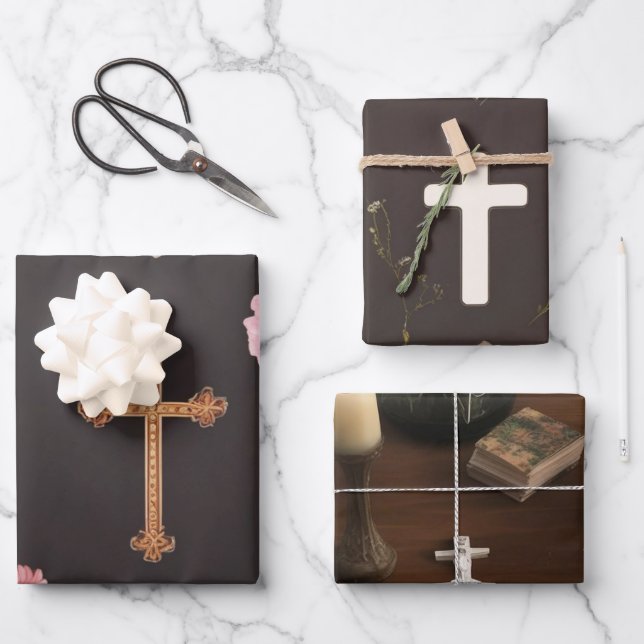 Faithful Dove & Cross Harmony Wrapping Paper Sheet (Front)