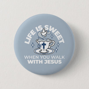 Faithful Living Art – Teacup with Cross and Dove 2 Inch Round Button