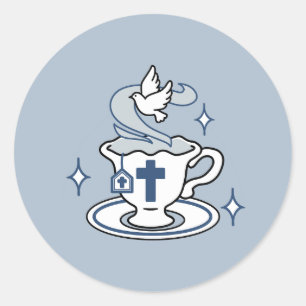 Faithful Living Art – Teacup with Cross and Dove  Classic Round Sticker