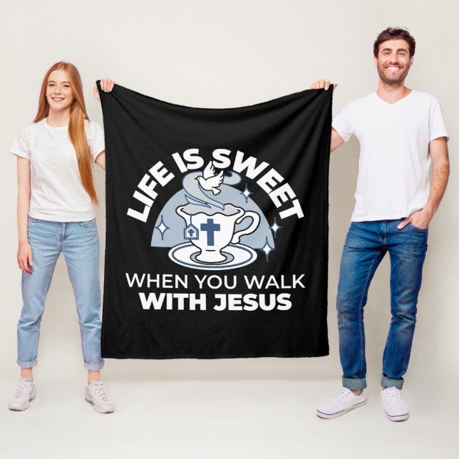 Faithful Living Art – Teacup with Cross and Dove  Fleece Blanket (In Situ)