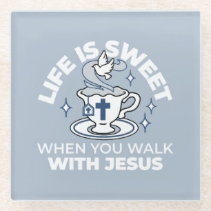 Faithful Living Art – Teacup with Cross and Dove Glass Coaster