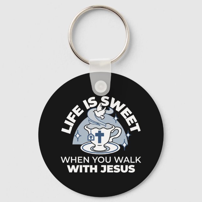 Faithful Living Art – Teacup with Cross and Dove  Keychain (Front)