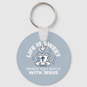Faithful Living Art – Teacup with Cross and Dove  Keychain