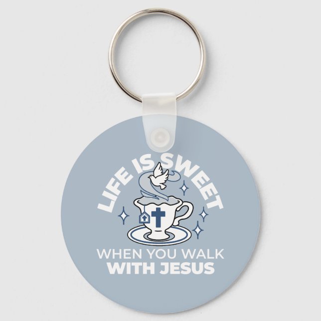 Faithful Living Art – Teacup with Cross and Dove  Keychain (Front)