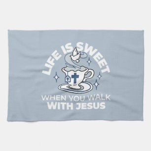 Faithful Living Art – Teacup with Cross and Dove  Kitchen Towel