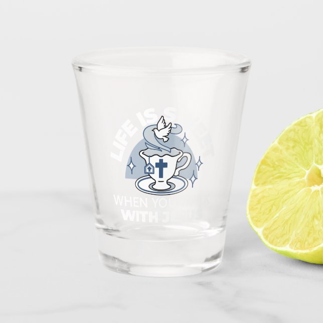 Faithful Living Art – Teacup with Cross and Dove  Shot Glass (Front)