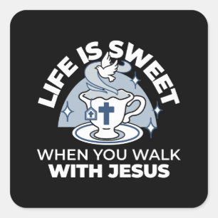 Faithful Living Art – Teacup with Cross and Dove Square Sticker