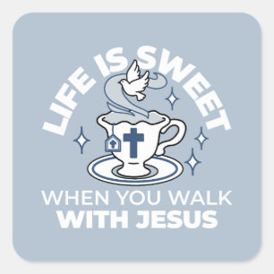Faithful Living Art – Teacup with Cross and Dove  Square Sticker