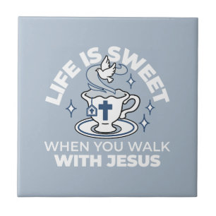 Faithful Living Art – Teacup with Cross and Dove  Tile