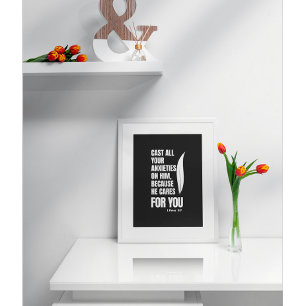 Faithful Serenity: Inspirational 1 Peter 5:7 Poster