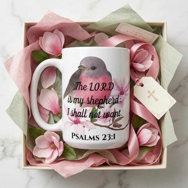 Faithful Serenity: Psalms 23:1 Bird Mug (Creator Uploaded)