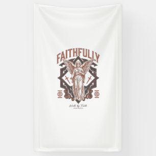 Faithfully Angel Vintage Engraving Christian T-Shi Banner